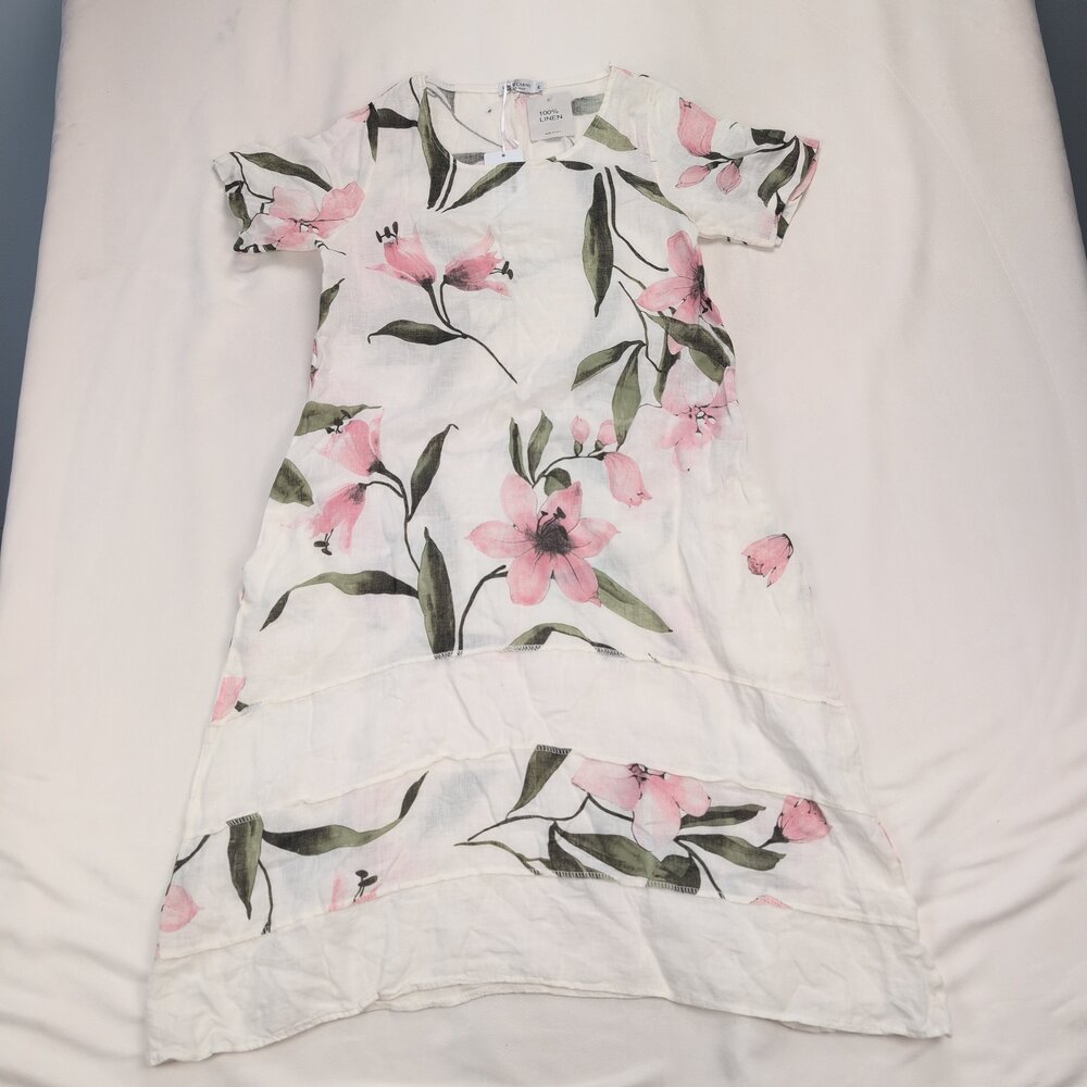Lungo L'arno 100% Linen Floral Shift Dress M - Picture 2 of 13